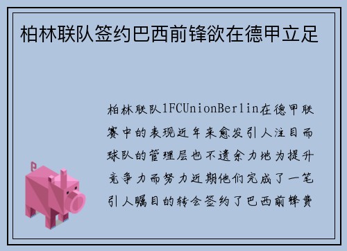 柏林联队签约巴西前锋欲在德甲立足